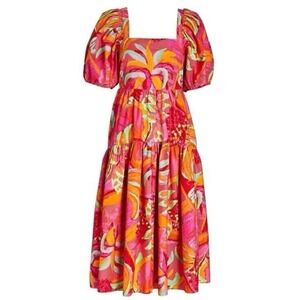 Farm Rio x Anthropologie Fruit Brush Puff Sleeve Midi Dress NWOT XS